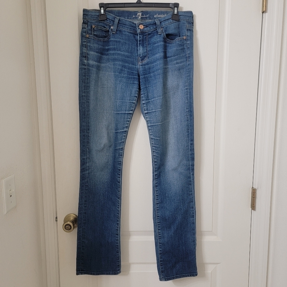 7 For All Mankind Size 29 Medium Wash Straight Leg Denim Jeans, Gently Used